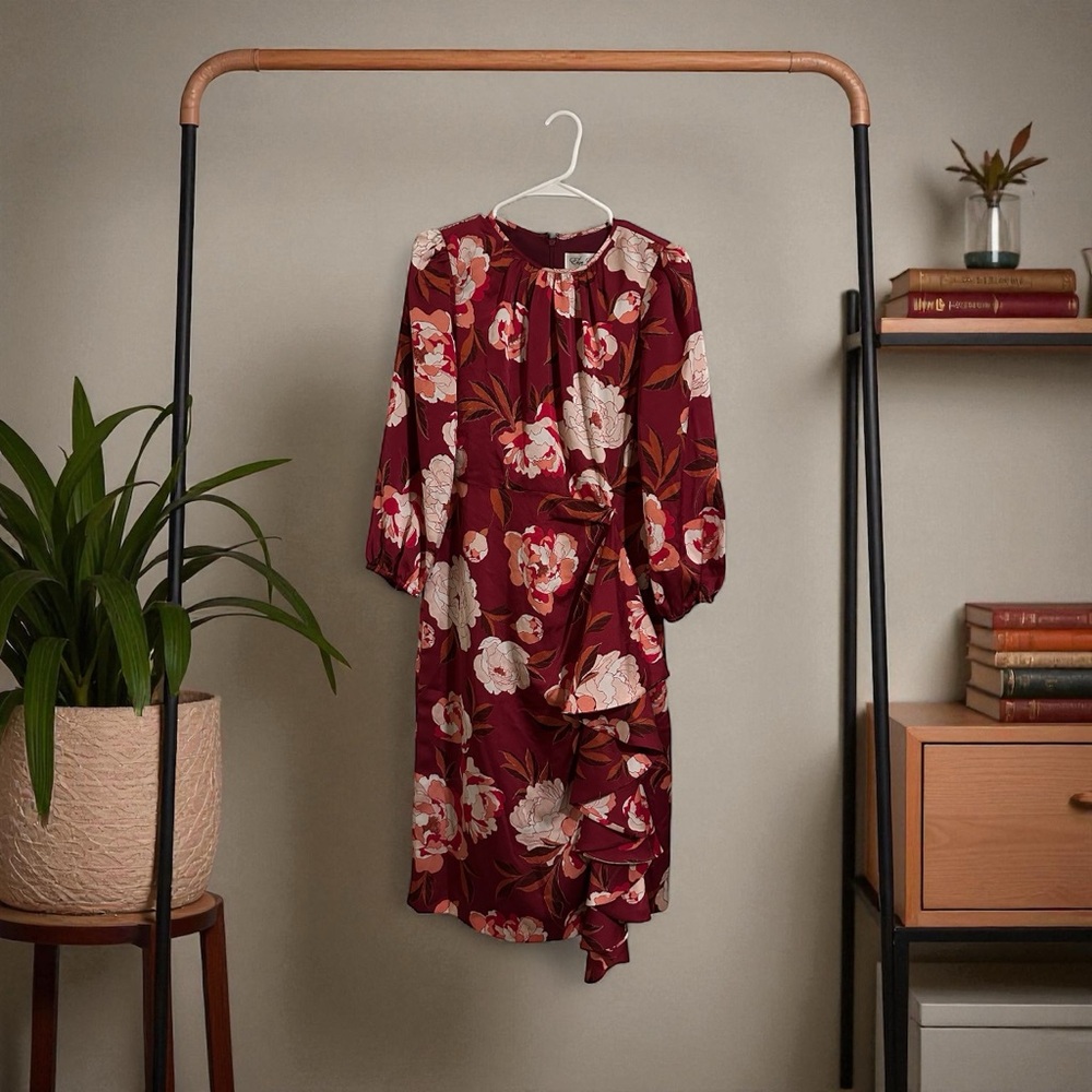 Eliza J Burgundy Floral Midi Dress